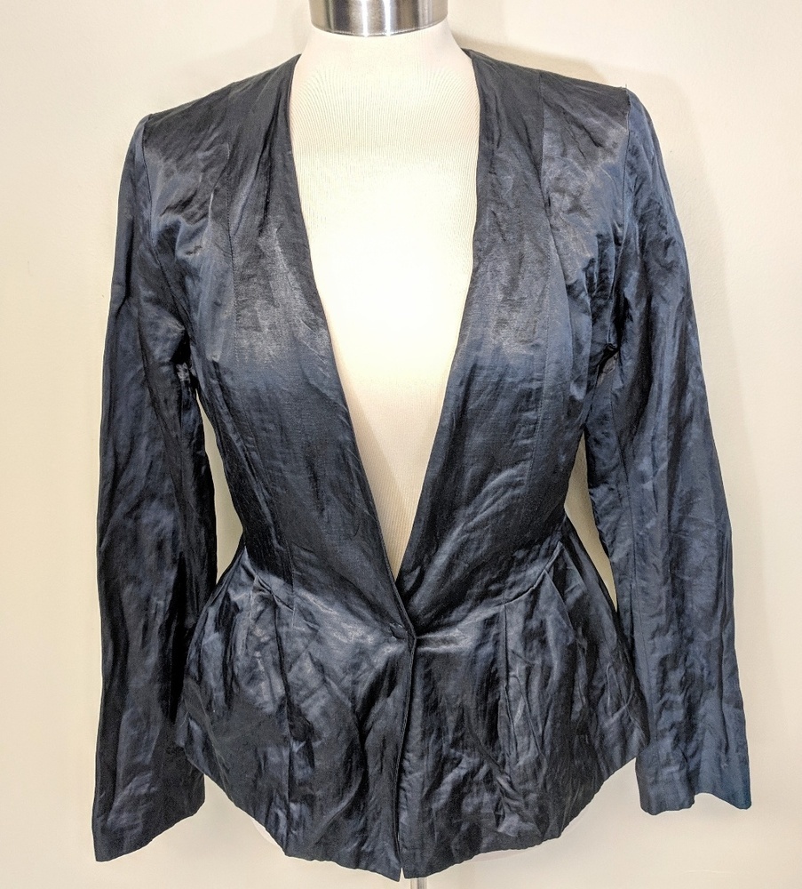 $275 Eileen Fisher Steel Grey Peplum Jacket
